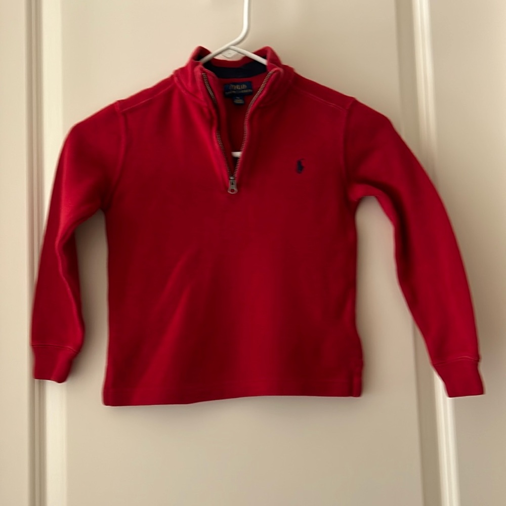 Polo by Ralph Lauren Boy 1/4 zip pullover top Long Sleeves side slits size 6 red